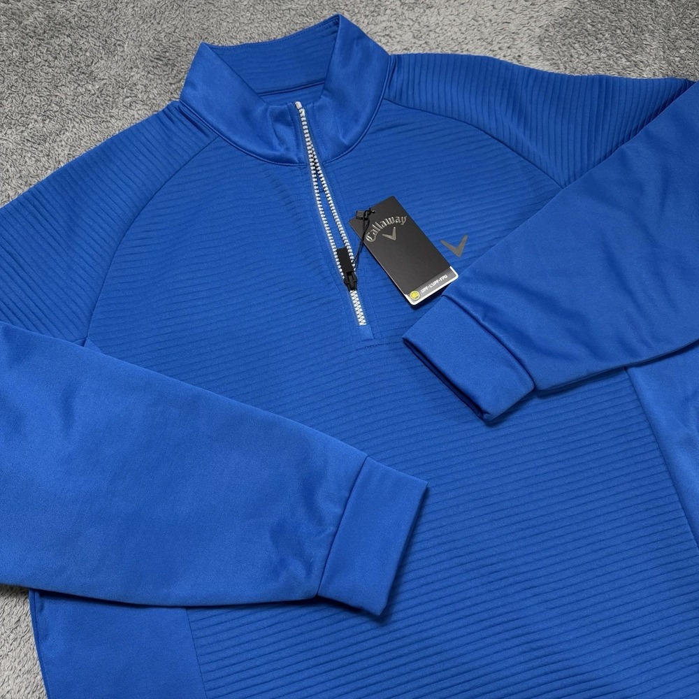 Callaway Opti-Dri Golf Shirt Men's Large Magnetic Blue 1/4 Zip Jacket UPF 50 NWT